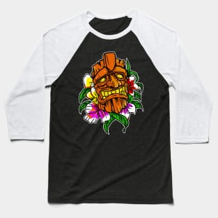 Tiki on  Flowers Baseball T-Shirt